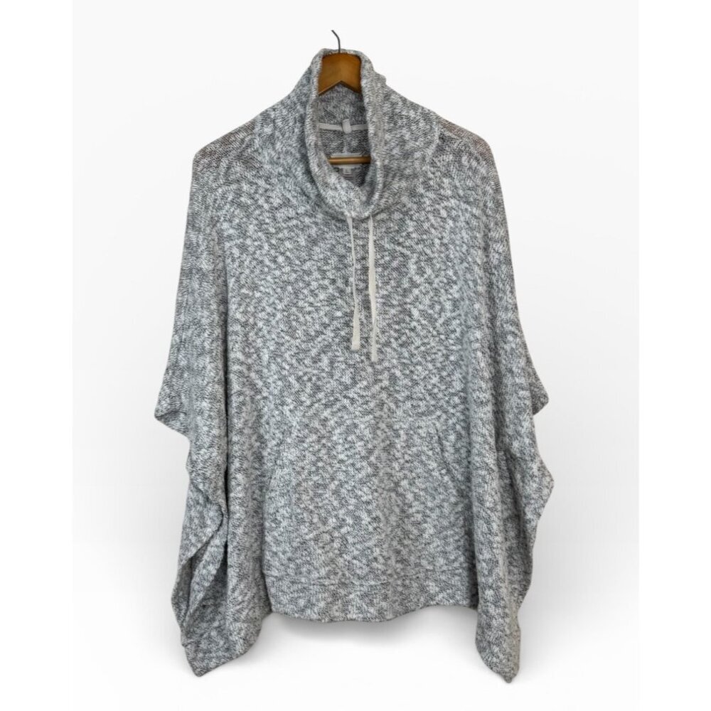 Lou & Gray Poncho Grey White Heather LRG Cowl Neck Kangaroo Pocket Casual